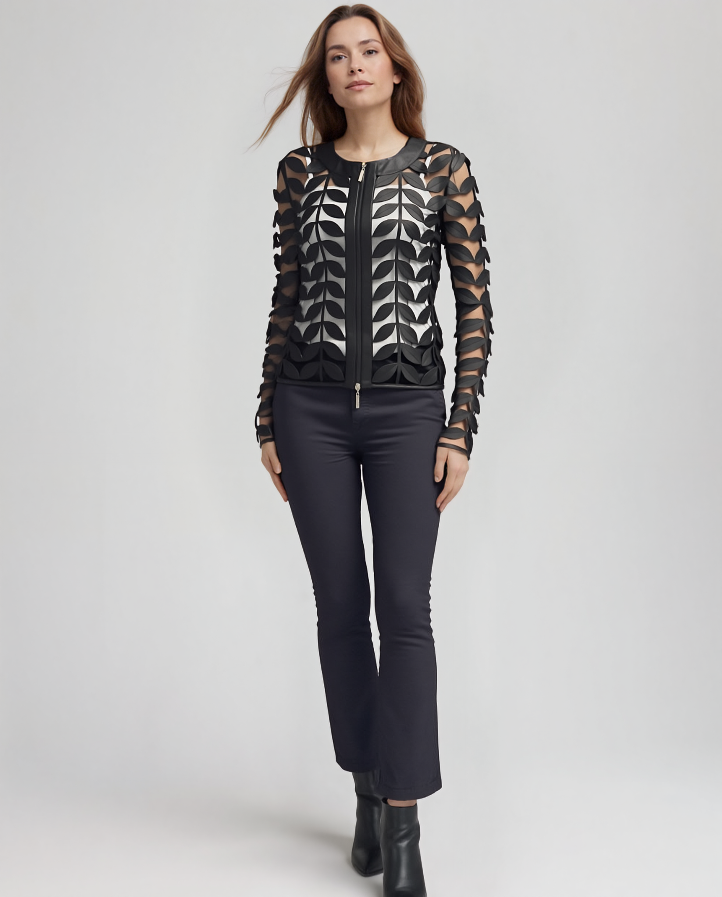 Faux Leather leaves jacket (Black)