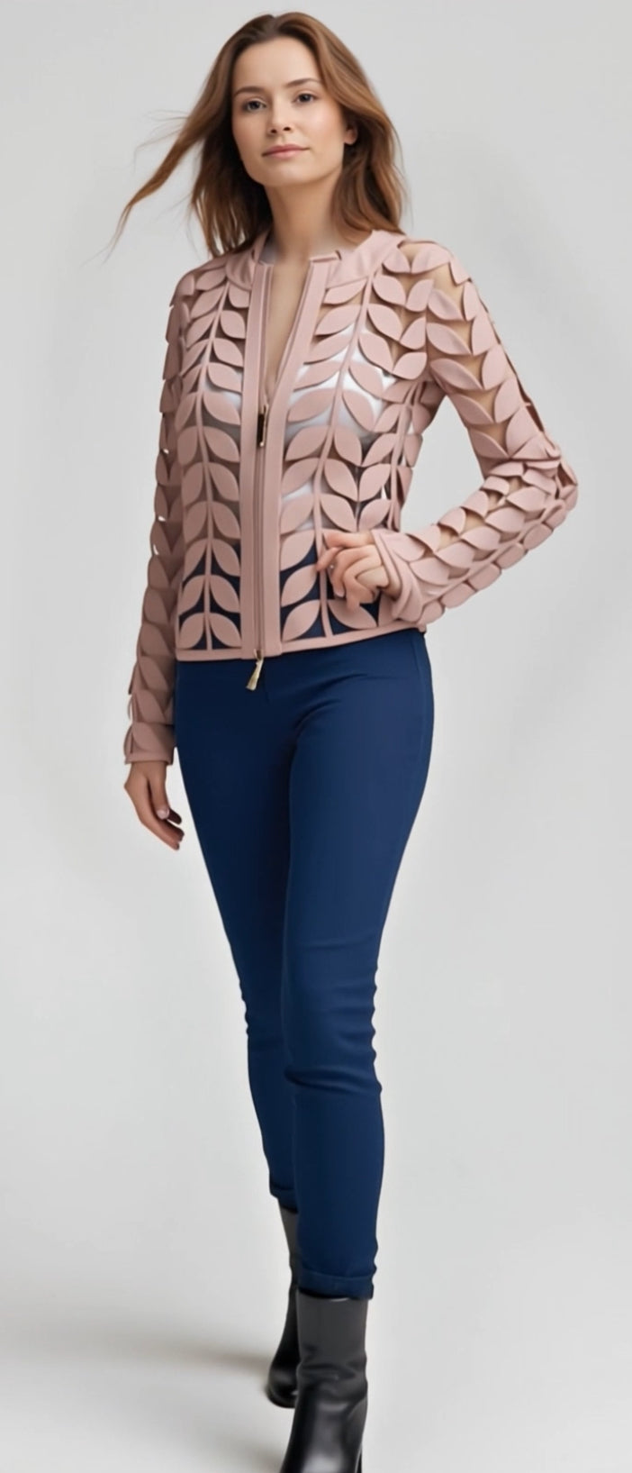Faux Leather leaves jacket (Dusty Pink)
