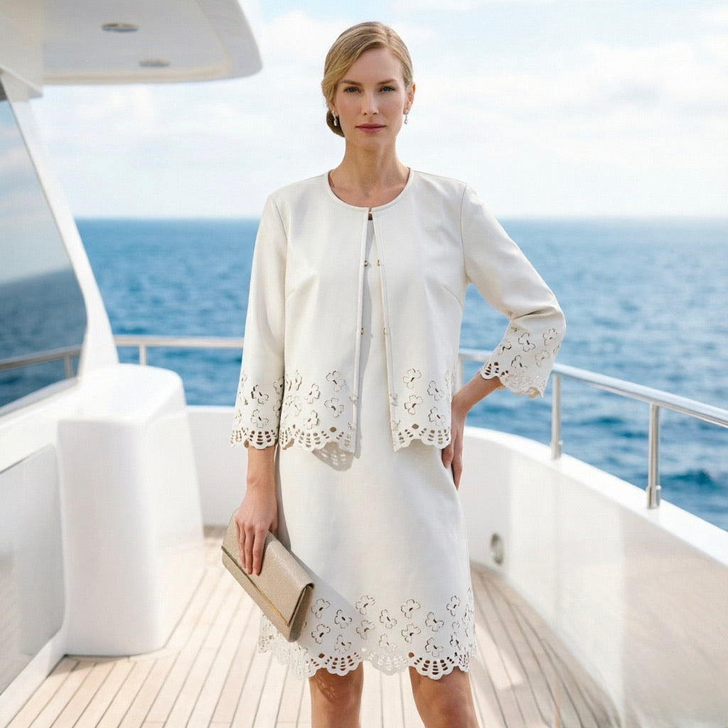 Faux Leather Laser cut butterfly short jacket (Cream)