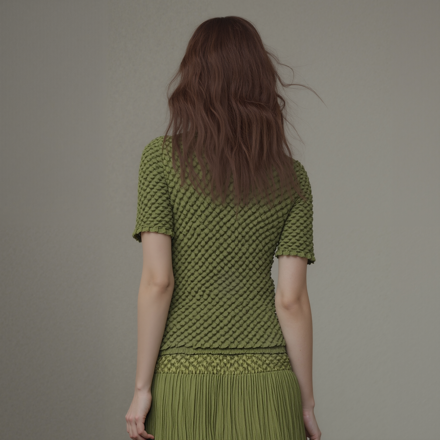 Pleated Chanel look mock jacket top with buttons ( Green)
