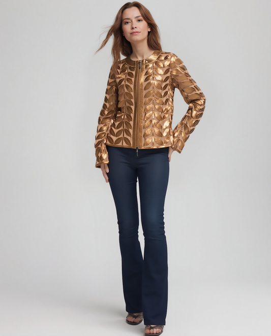 Faux Leather leaves jacket (New color ) Rosewood