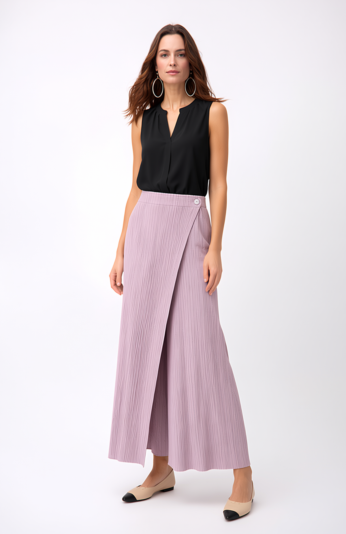 Pleated Pants with Pockets+Overlay front ( Pink )