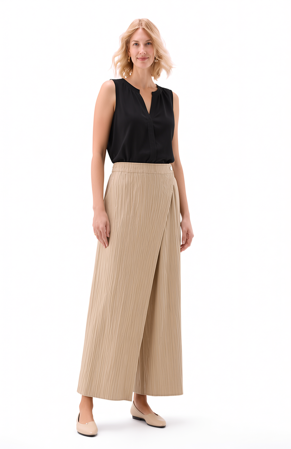 Pleated Pants with Pockets+Overlay front ( Ivory )