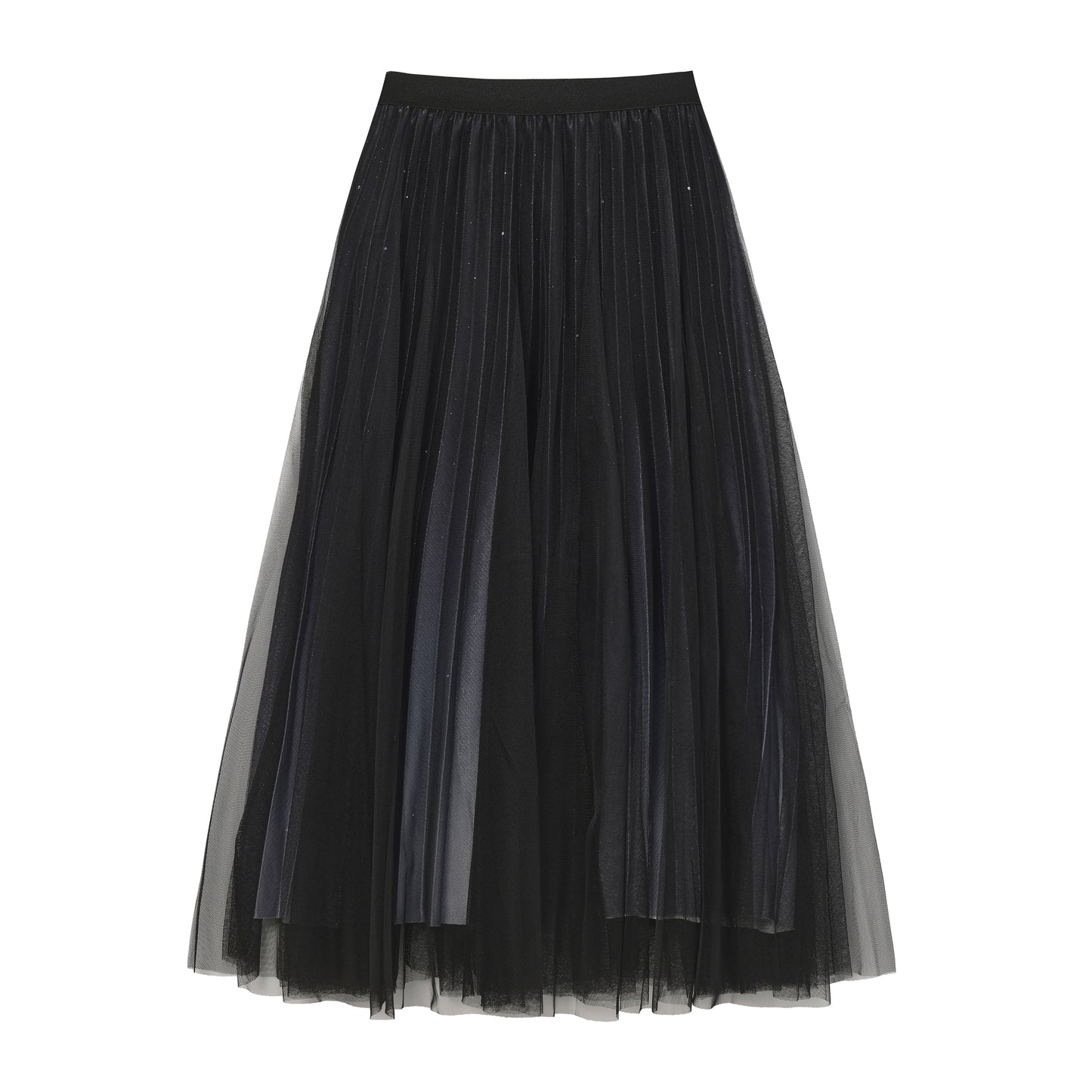 pleating mesh Skirt with ombre effect and glitters (Black)