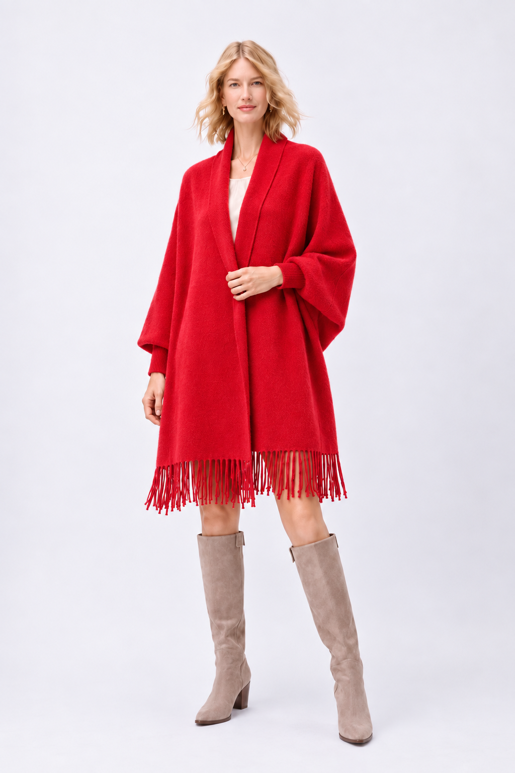 Soft Faux Mink Knit Shawl with Arm Openings - Chestnut