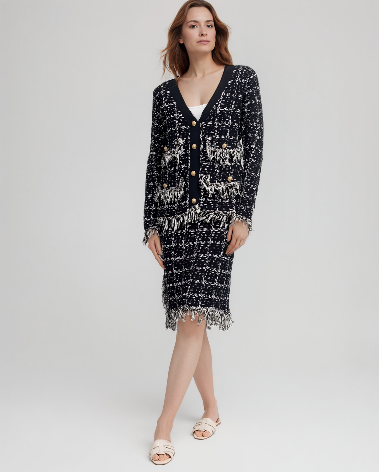 Sweater knit Tweed Jacket (Black.white)