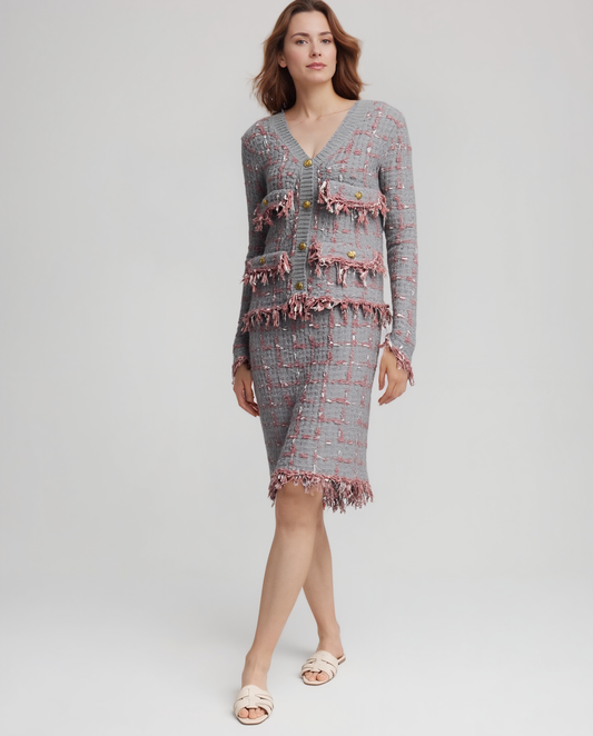 Sweater knit Tweed Skirt (Grey.Pink)