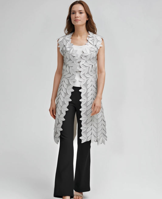 Faux Leather leaves long vest (Silver)