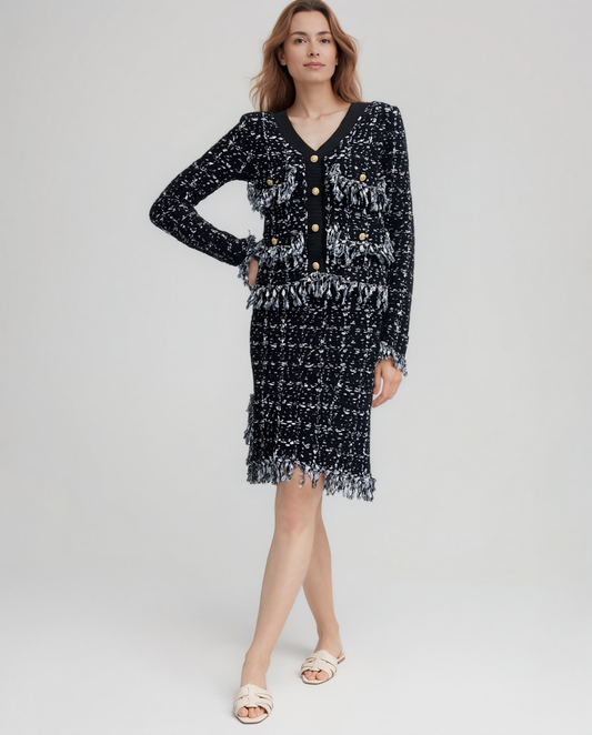 Sweater knit Tweed Skirt (Black.Blue)