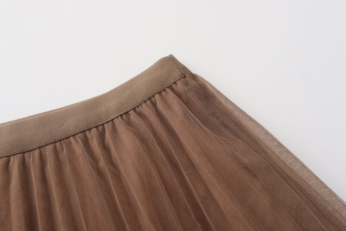Fairy pleating mesh Skirt with vary size Pearls at hem (Mocha)