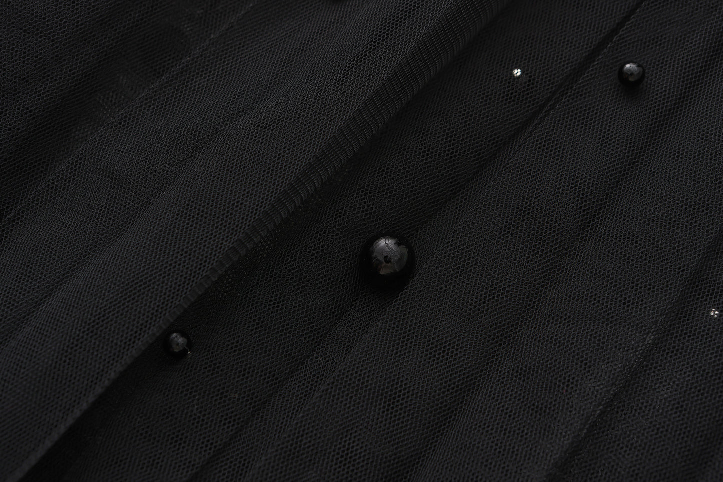 Fairy pleating mesh Skirt with vary size Pearls at hem (Black)