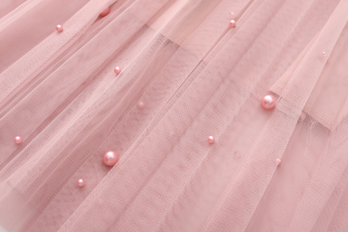 Fairy pleating mesh Skirt with vary size Pearls at hem (Pink)