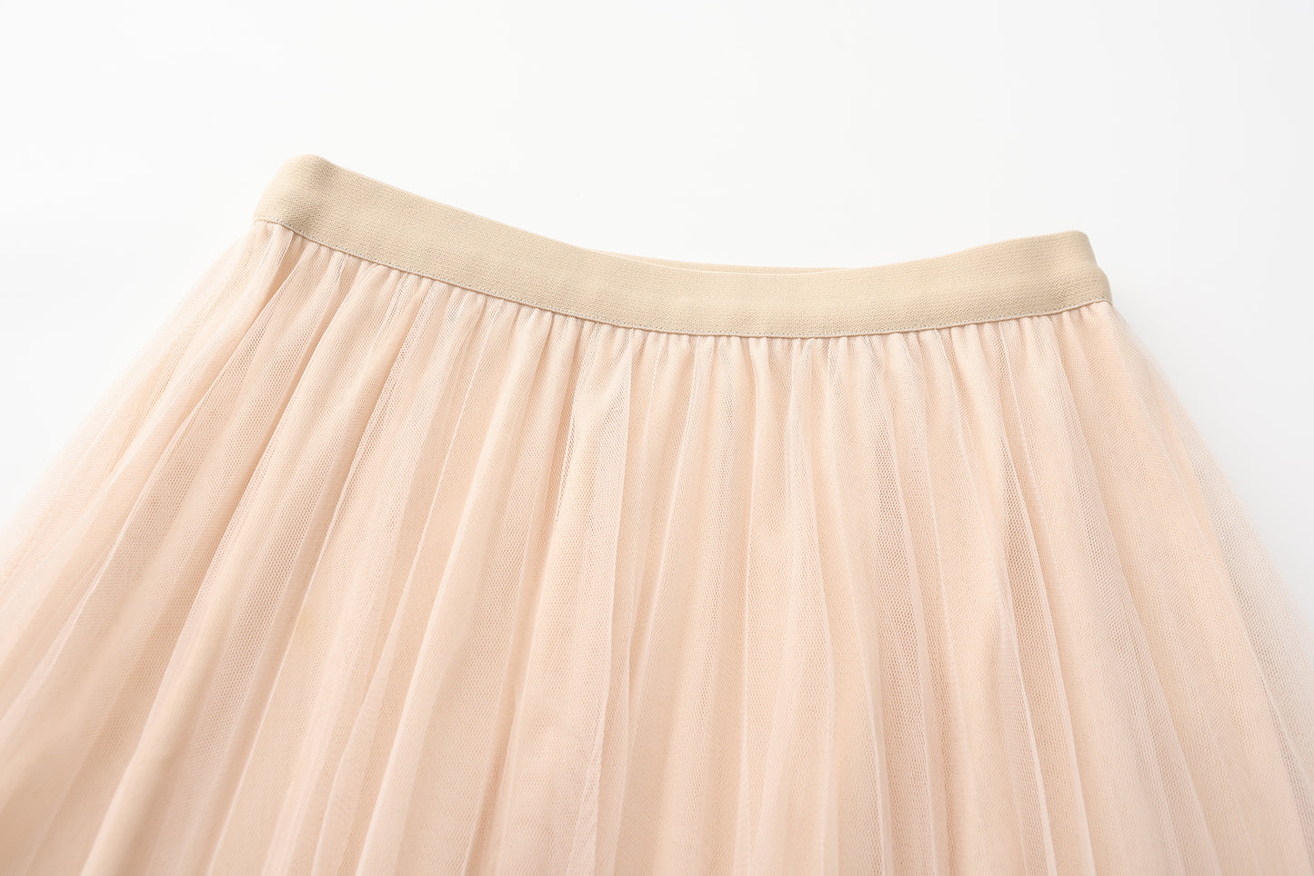 Fairy pleating mesh Skirt with vary size Pearls at hem (Oatmeal)