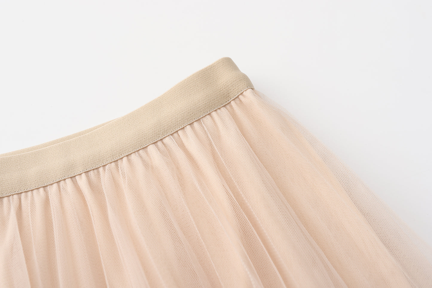 Fairy pleating mesh Skirt with vary size Pearls at hem (Oatmeal)