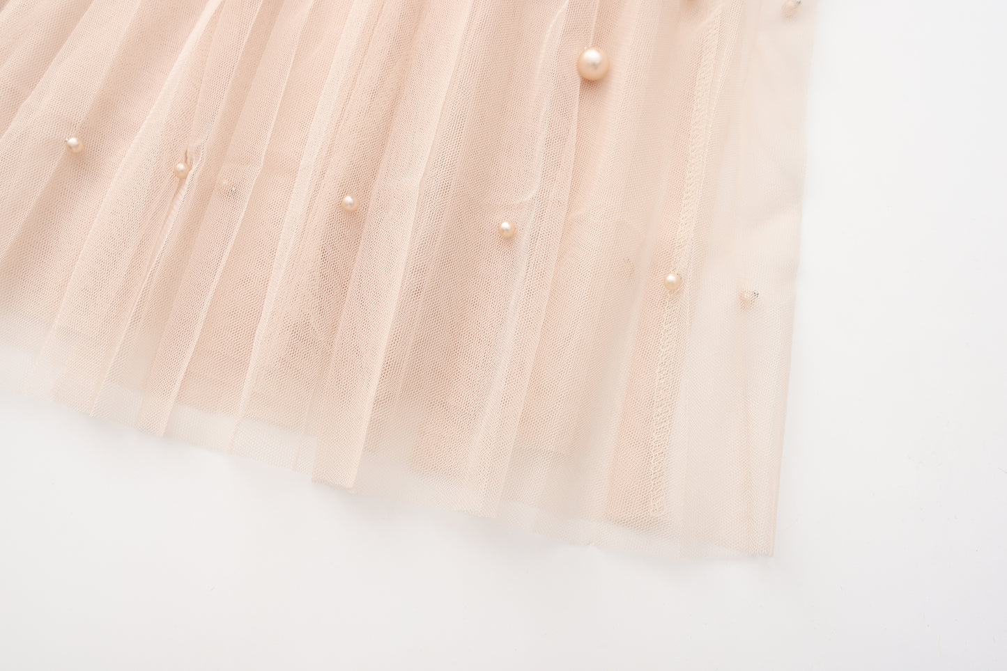 Fairy pleating mesh Skirt with vary size Pearls at hem (Oatmeal)
