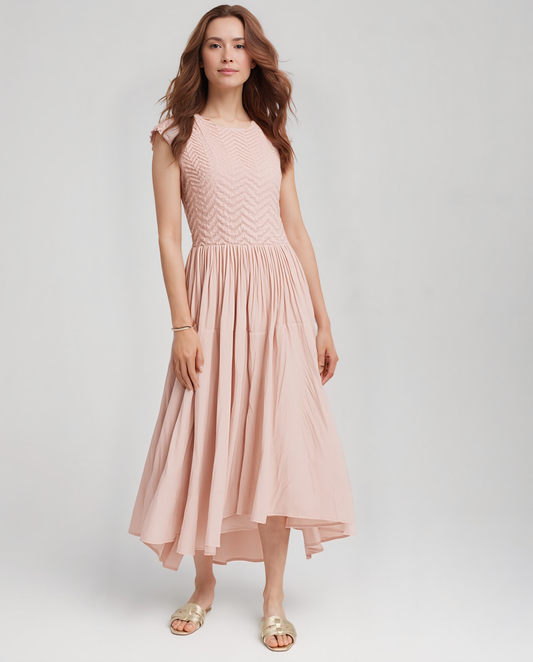 Pleated dress with Cupsleeves  (Pink)