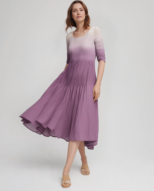 Pleated dress with 3/4 sleeves Ombre effect (Dusty Rose)