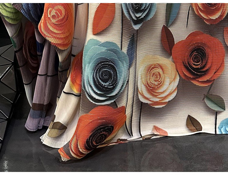 Pleated Rose print Long sleeves Top ( Apricot)