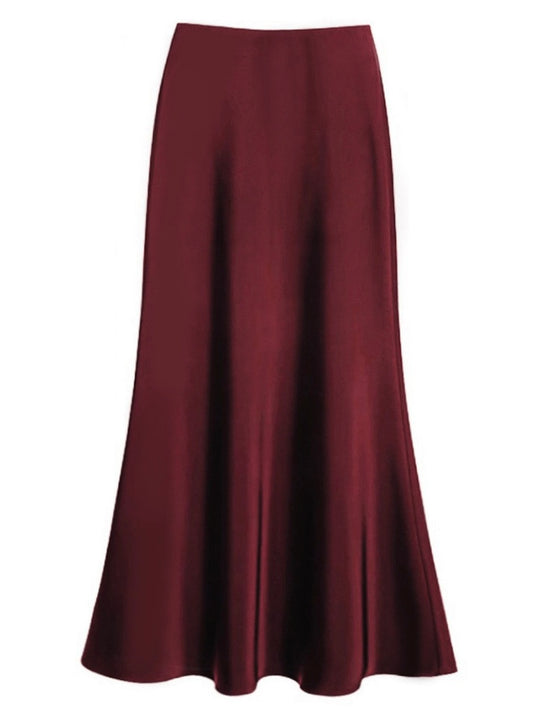 Sateen Maxi Skirt with Elastic Waistband and invisible zipper ( Burgundy)