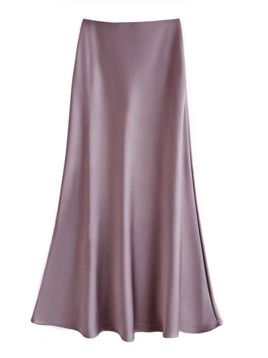 Sateen Maxi Skirt with Elastic Waistband and invisible zipper ( Lilac)