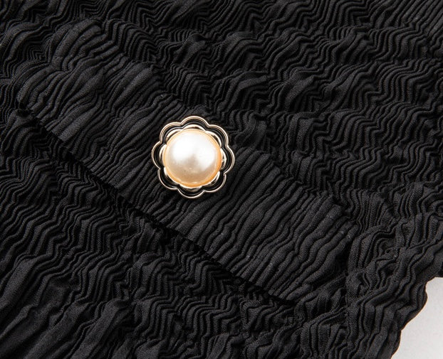 Pleated Chanel look mock pockets skirt ( Black )