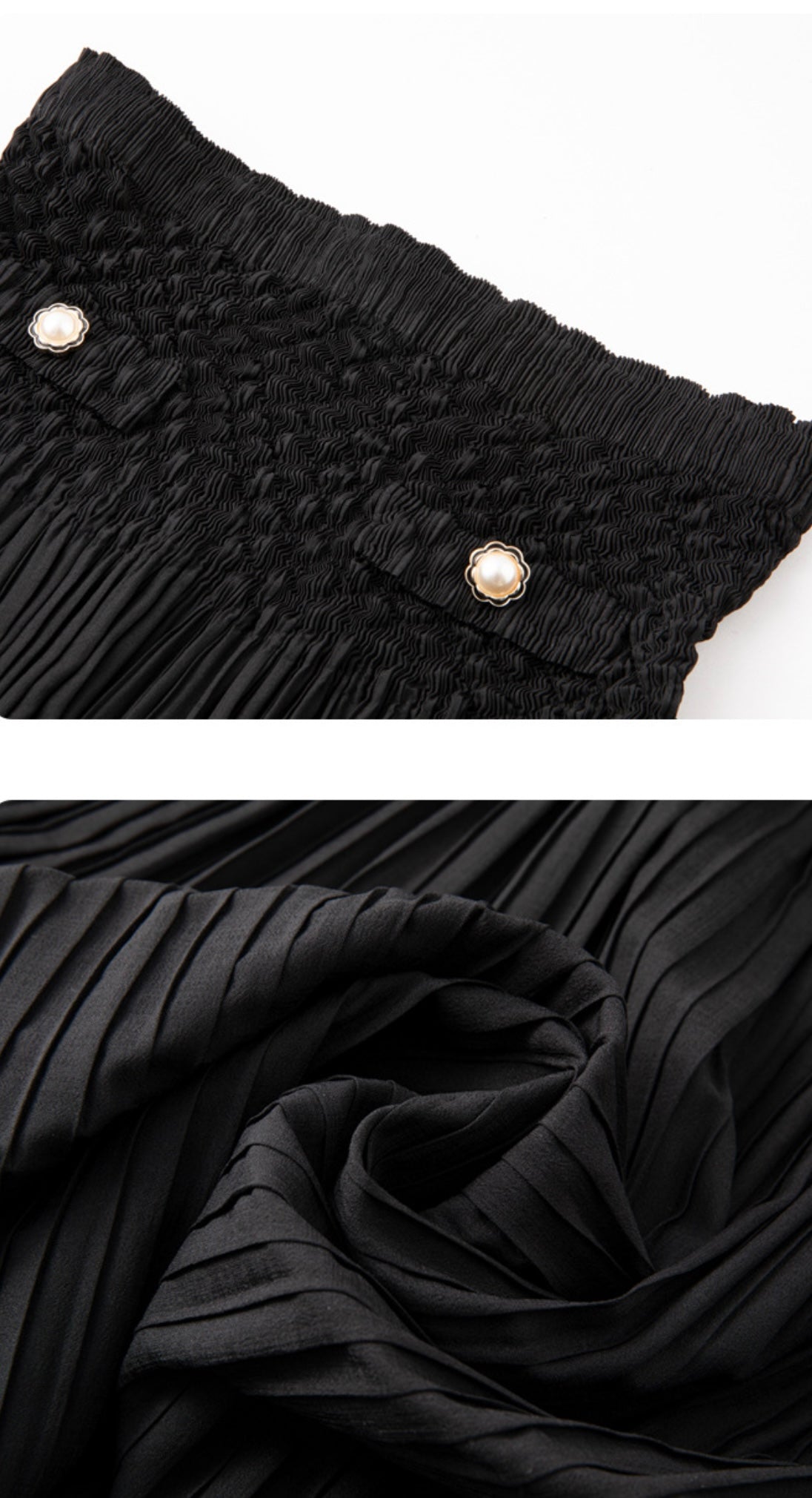 Pleated Chanel look mock pockets skirt ( Black )