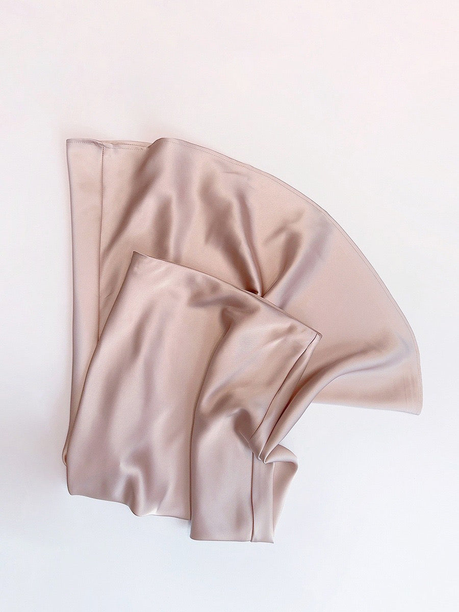 Sateen Maxi Skirt with Elastic Waistband and invisible zipper ( Pink)