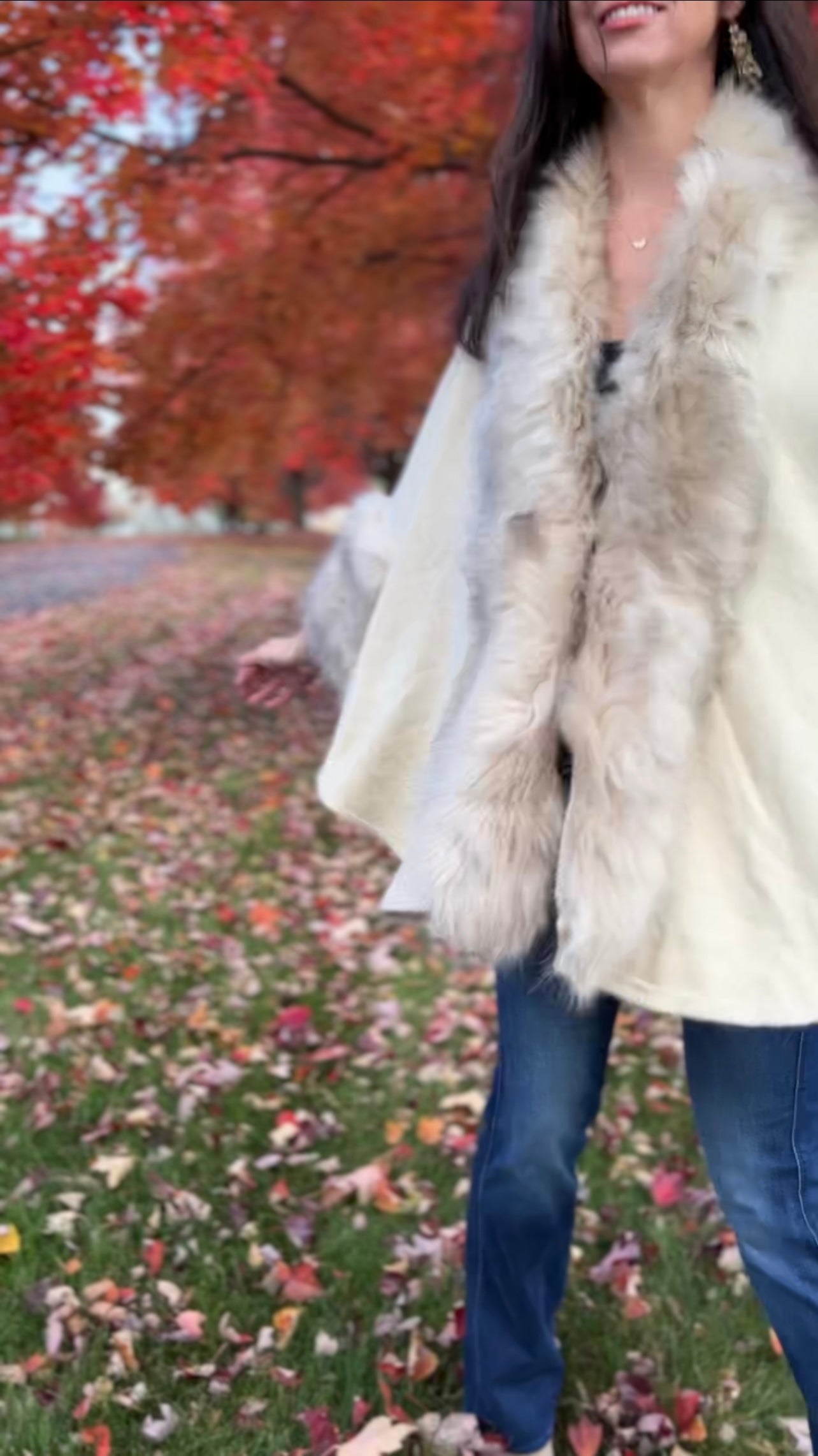 Fur Trim Kimono Knitted Cape with Autumn Winter Imitation Rabbit Fur Collar Windproof Cloak Boho Style Fur Collar Shawl Warm Cardigan solid color - Oatmeal
