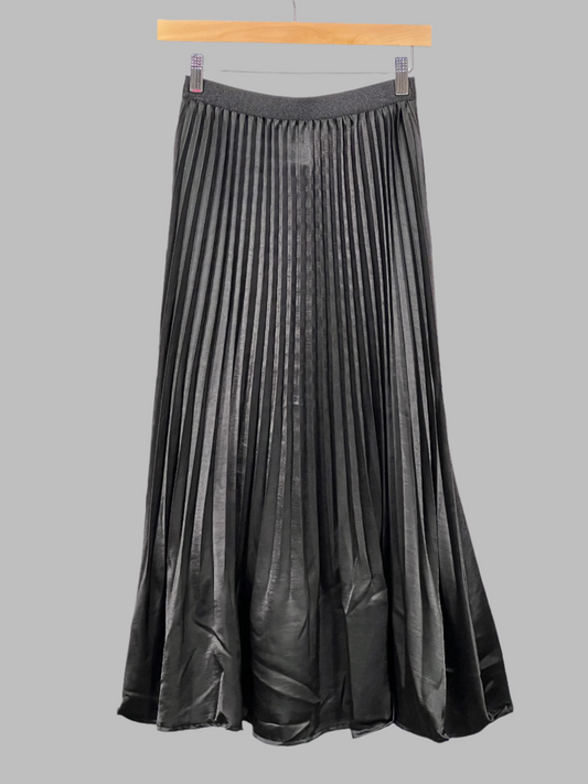 Pleating Crushed Sateen Skirt (Black)