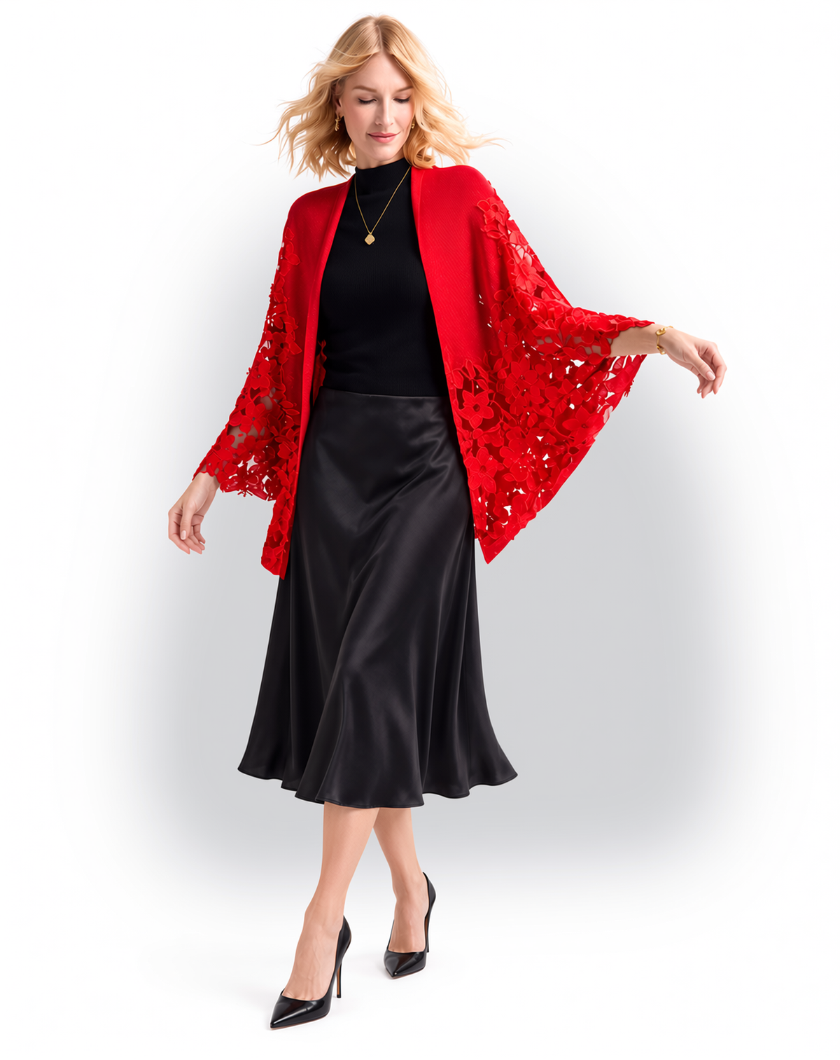 Floral Lace Insert Shimmer Knit Kimono - Violet
