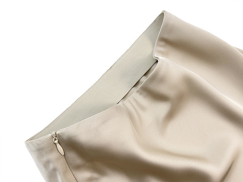 Sateen Maxi Skirt with Elastic Waistband and invisible zipper ( Burgundy)
