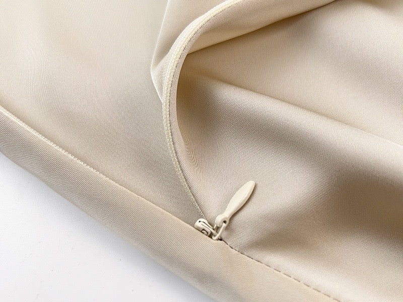 Sateen Maxi Skirt with Elastic Waistband and invisible zipper ( Cream )