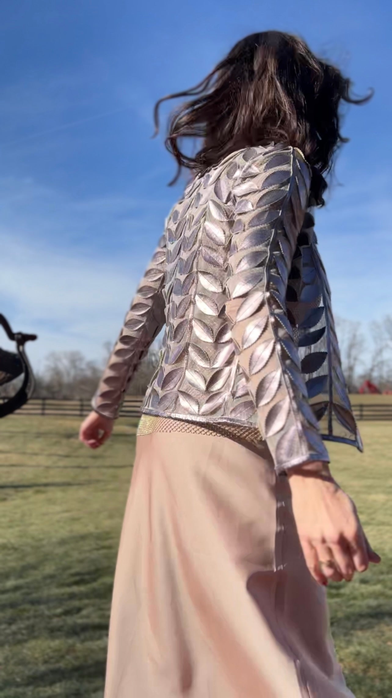 Faux Leather leaves jacket (New color ) Silver Gun