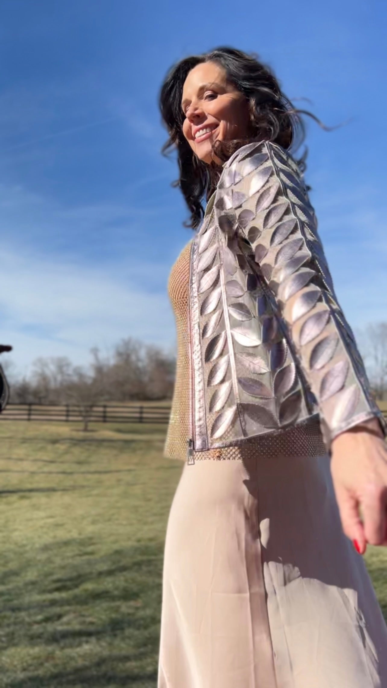 Faux Leather leaves jacket (New color ) Silver Gun