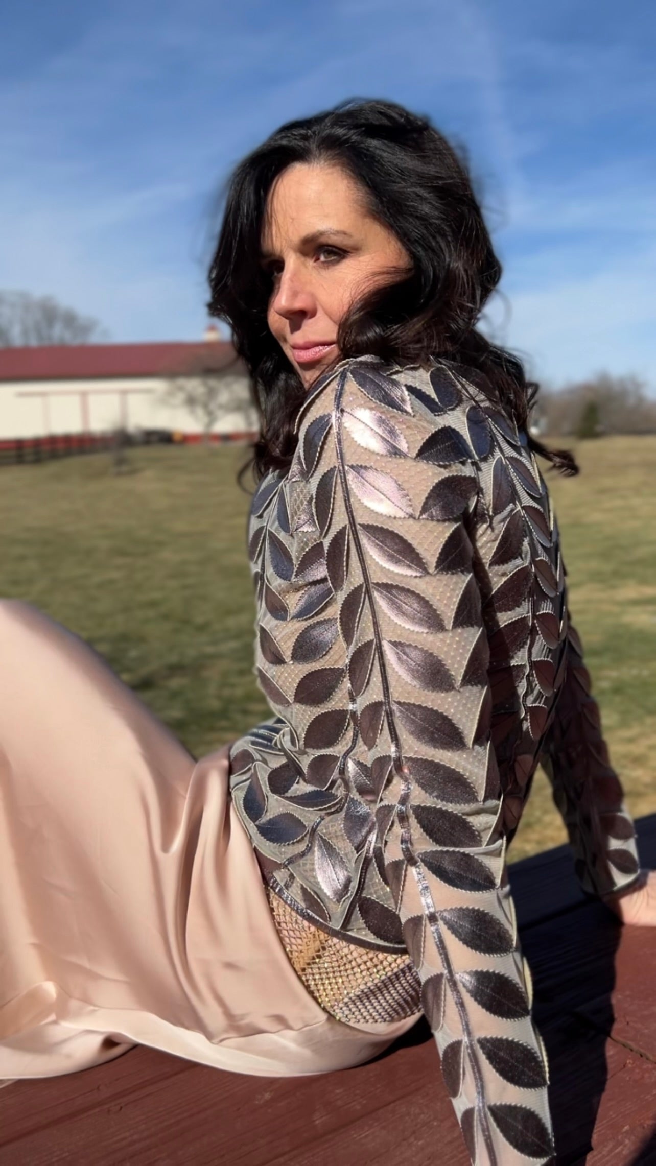 Faux Leather leaves jacket (New color ) Silver Gun