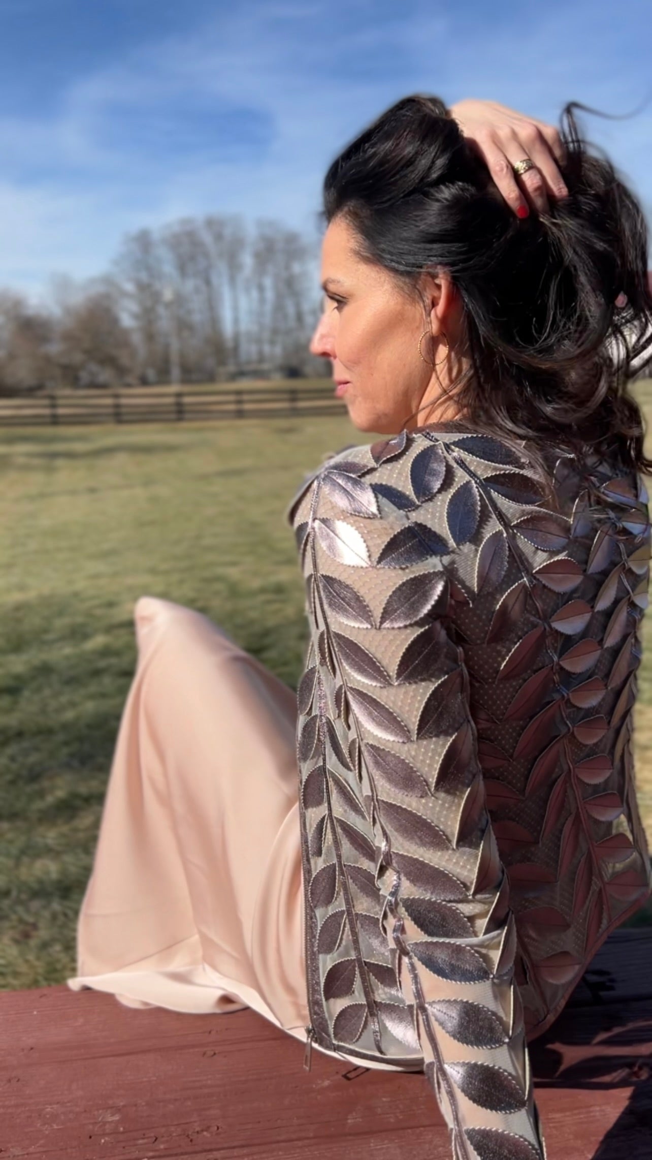 Faux Leather leaves jacket (New color ) Silver Gun