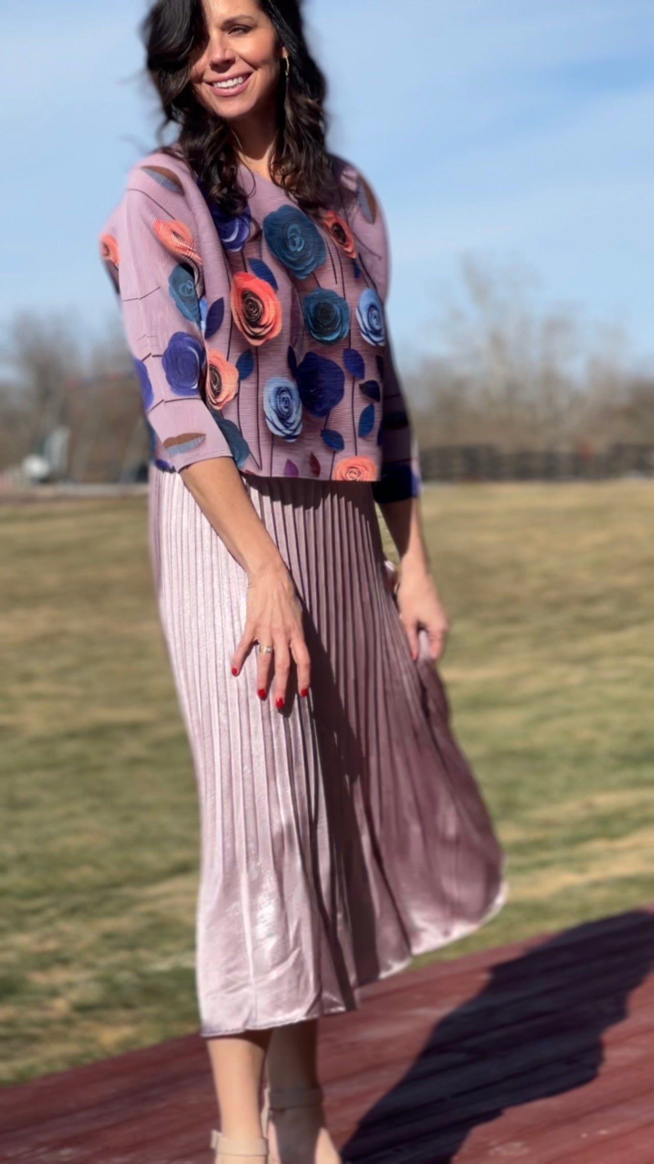 Pleating Crushed Sateen Skirt (Lilac)