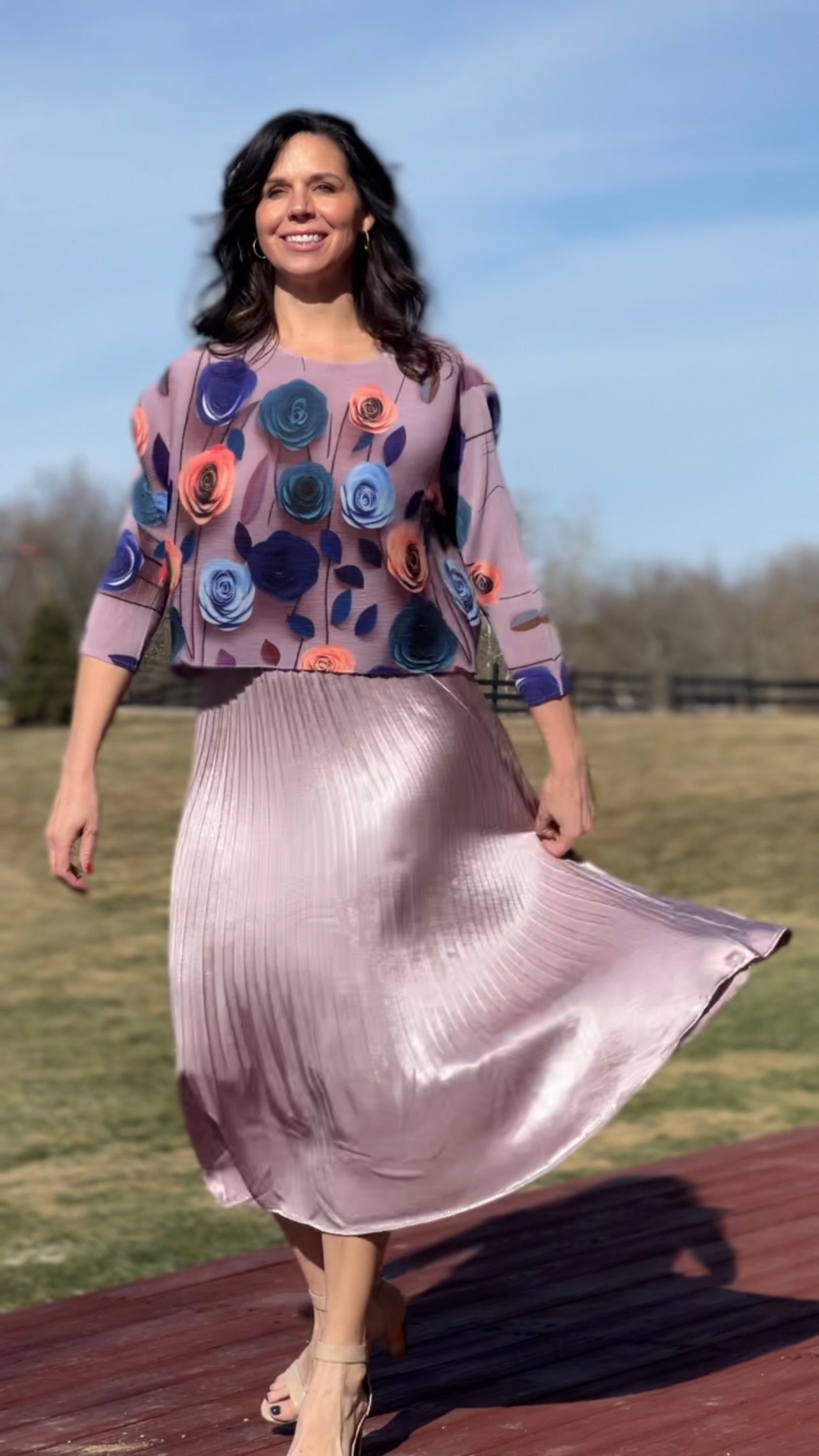 Pleating Crushed Sateen Skirt (Lilac)