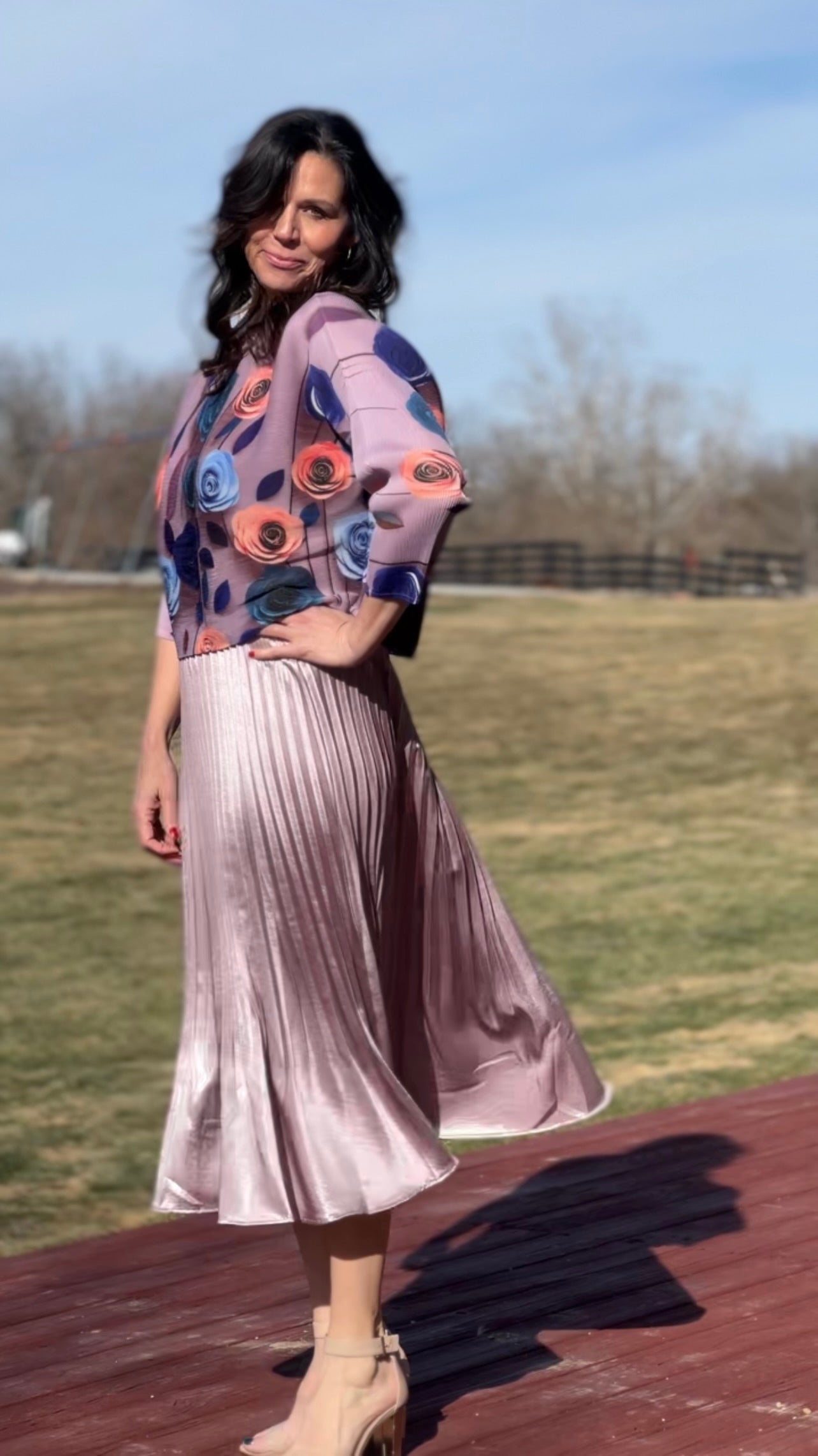 Pleating Crushed Sateen Skirt (Lilac)