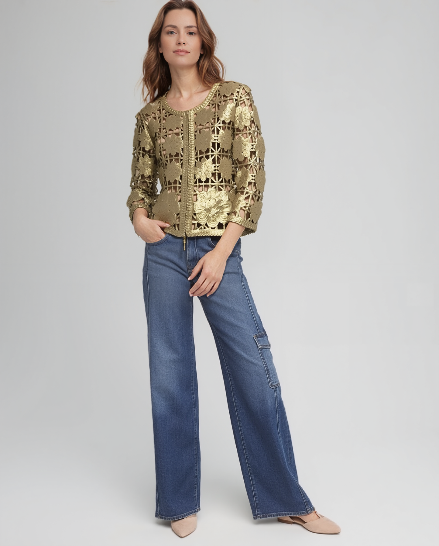 Soutache Gold foil print Bomber Jacket (Gold/Army Green)