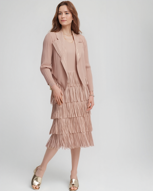 Pleating with fringe Dress set (Pink)