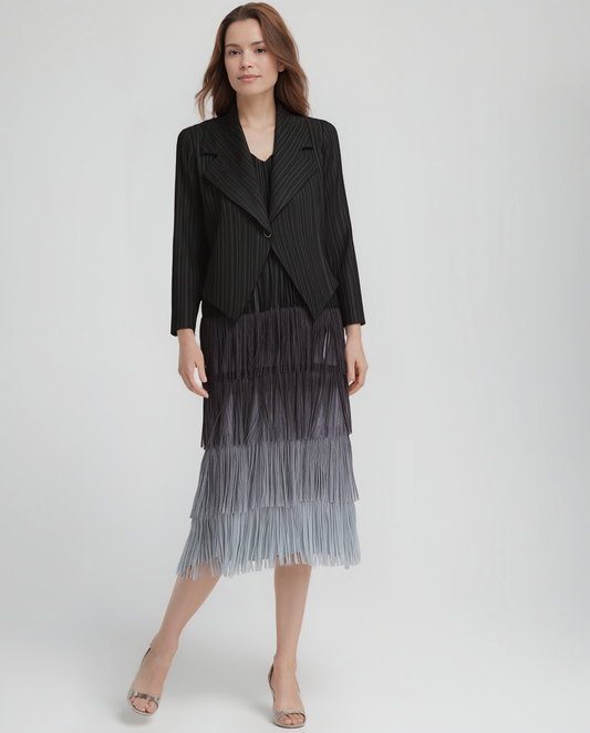 Pleating with fringe Dress set - Ombre effect (Black)