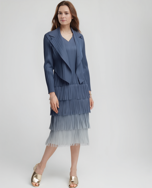 Pleating with fringe Dress set - Ombre effect (Blue)