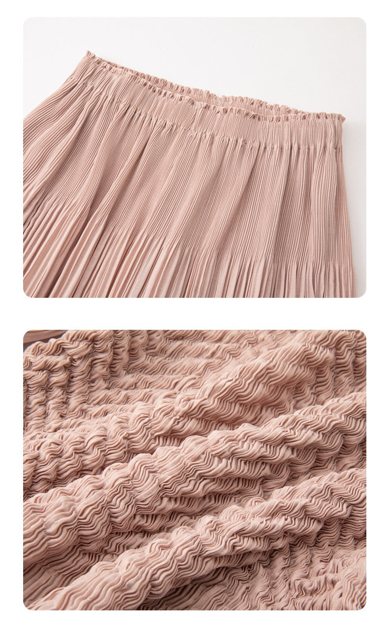Pleated blouse top with flared sleeves & sweep (Pink)