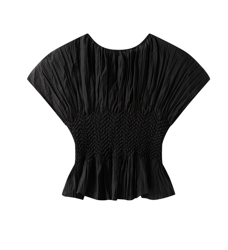Pleated blouse top with pearls & Diamonds (Black)
