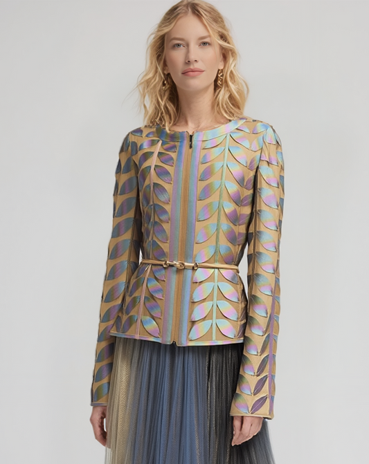 Faux Leather leaves jacket (New color ) Laser Shine