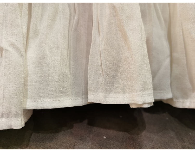 Pleated blouse top with flared sleeves & sweep (White)