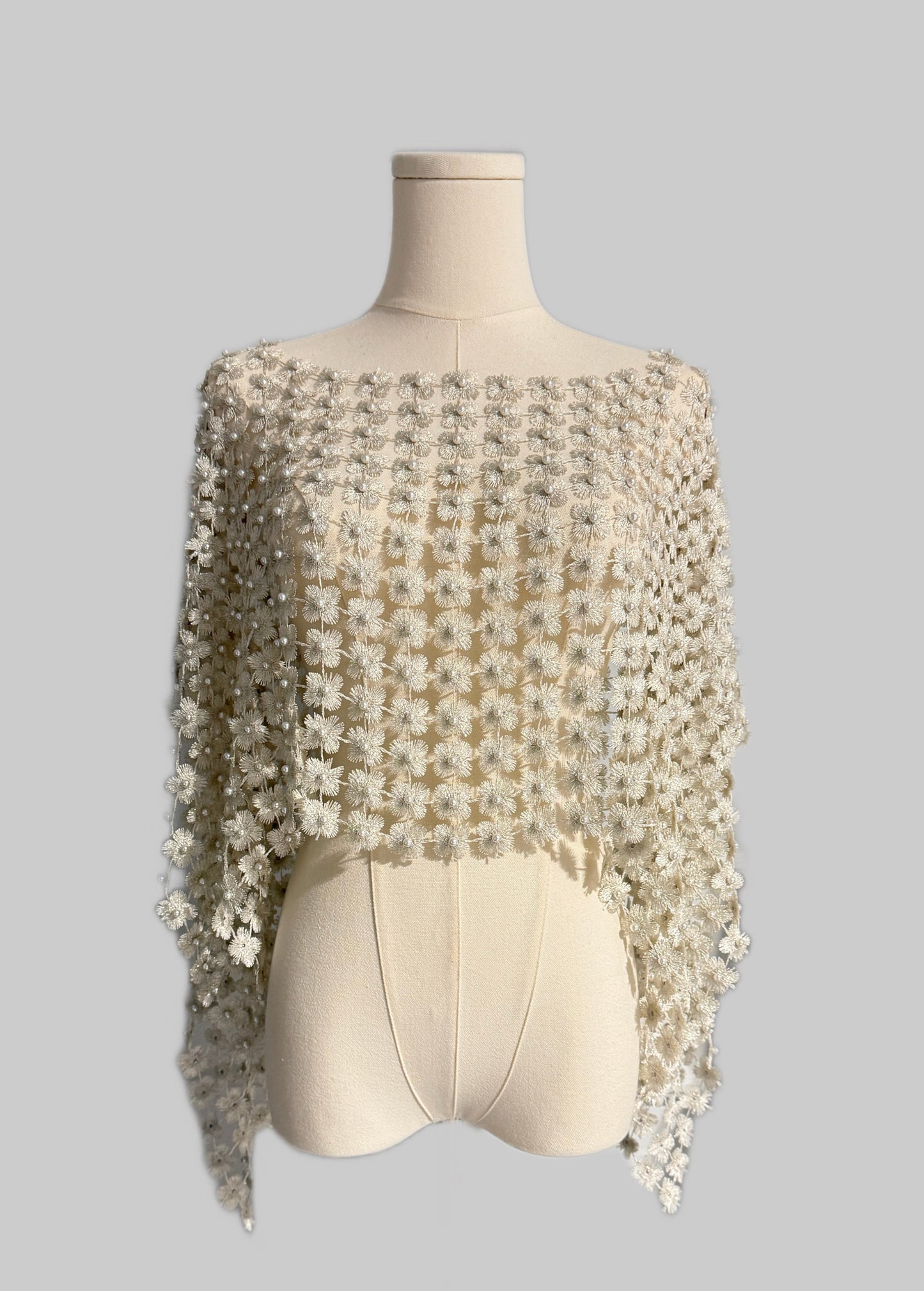 Lace Poncho with all over Pearls attached (Ivory)