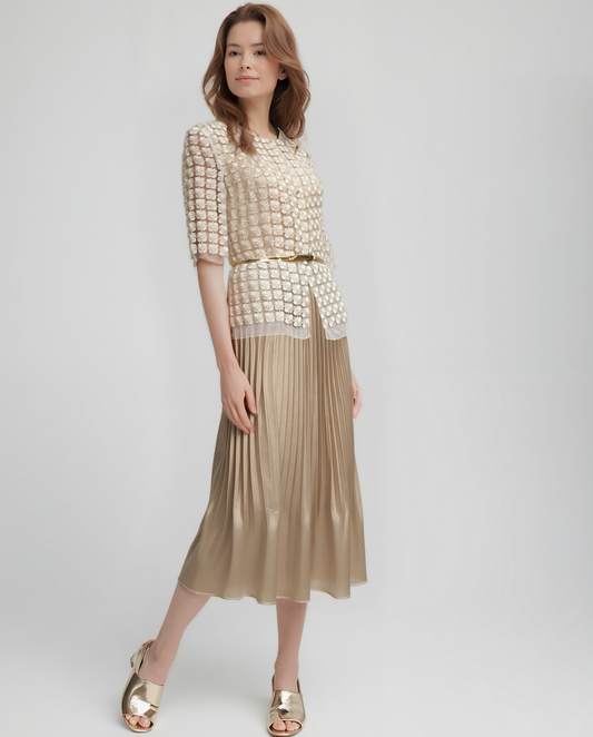 Pleating Crushed Sateen Skirt (Champagne)
