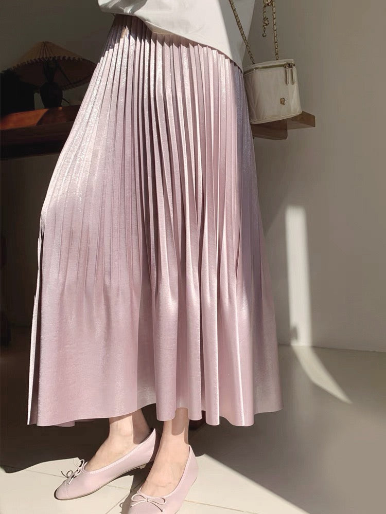 Pleating Crushed Sateen Skirt (Lilac)
